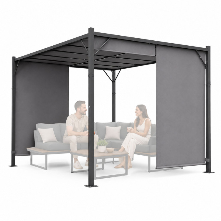 Terasová záhradná pergola 3x4 m oceľový altánok s prístreškom sivá MultiGarden Terasová záhradná pergola 3x4 m oceľový altánok s prístreškom sivá MultiGarden