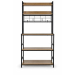 Kuchynská polička so stojanom, 84 cm, 6 úrovní, háčiky, štýl loft, svetlý dub, ModernHome