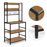 Kuchynská polička so stojanom, 84 cm, 6 úrovní, háčiky, štýl loft, svetlý dub, ModernHome