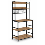 Kuchynská polička so stojanom, 84 cm, 6 úrovní, háčiky, štýl loft, svetlý dub, ModernHome