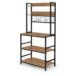 Kuchynská polička so stojanom, 84 cm, 6 úrovní, háčiky, štýl loft, svetlý dub, ModernHome