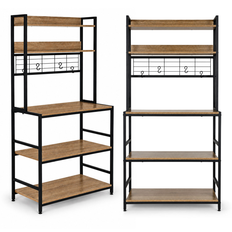 Kuchynská polička so stojanom, 84 cm, 6 úrovní, háčiky, štýl loft, svetlý dub, ModernHome