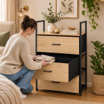 Skriňa s 3 látkovými zásuvkami, regál 60 cm, textilný organizér v štýle loft od ModernHome