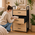 Skriňa so 4 látkovými zásuvkami, regál 60 cm, textilný organizér v štýle loft od ModernHome Skriňa so 4 látkovými zásuvkami, regál 60 cm, textilný organizér v štýle loft od ModernHome