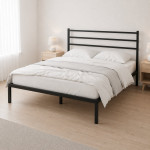 Kovová posteľ 190 × 200 cm s roštom a čelom, minimalistický čierny rám ModernHome