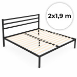 Kovová posteľ 190 × 200 cm s roštom a čelom, minimalistický čierny rám ModernHome