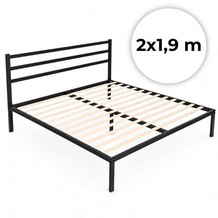 Kovová posteľ 190 × 200 cm s roštom a čelom, minimalistický čierny rám ModernHome
