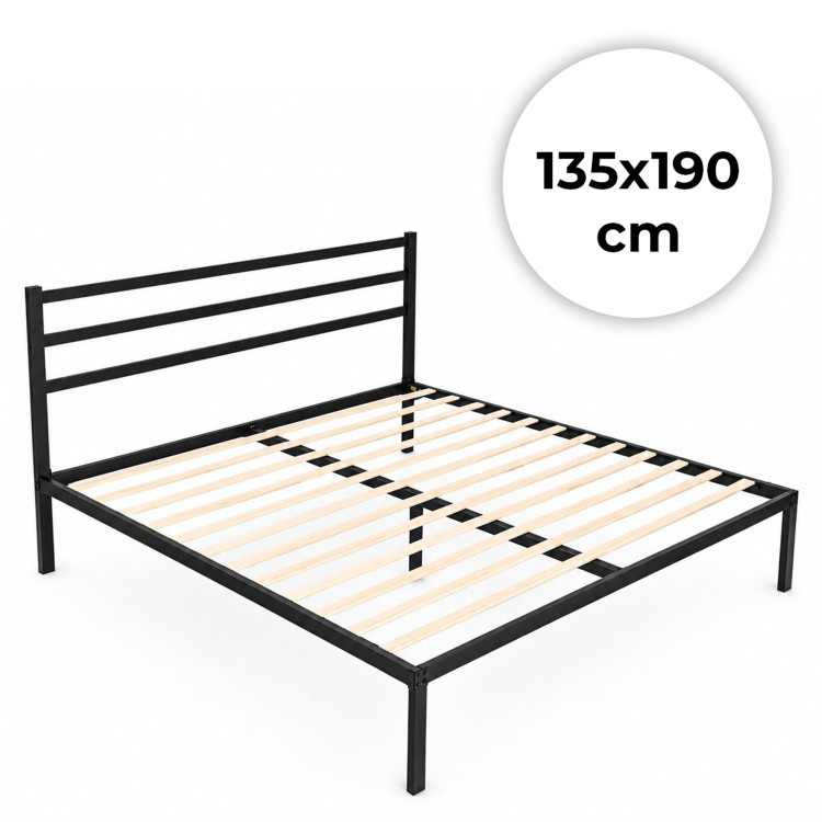 Kovová posteľ 135 x 190 cm s roštom a čelom, minimalistický čierny rám ModernHome Kovová posteľ 135 x 190 cm s roštom a čelom, minimalistický čierny rám ModernHome