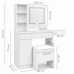 Kozmetický stolík so zrkadlom a LED osvetlením v 3 farbách, sklopná doska, police, zásuvky, stolička ModernHome