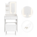 Kozmetický stolík so zrkadlom a LED osvetlením v 3 farbách, police, zásuvka, stolička ModernHome Kozmetický stolík so zrkadlom a LED osvetlením v 3 farbách, police, zásuvka, stolička ModernHome