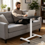 Prenosný stôl 70 x 48 cm, stolík na notebook, nastaviteľná výška 71,5–112 cm, čierna doska, ModernHome