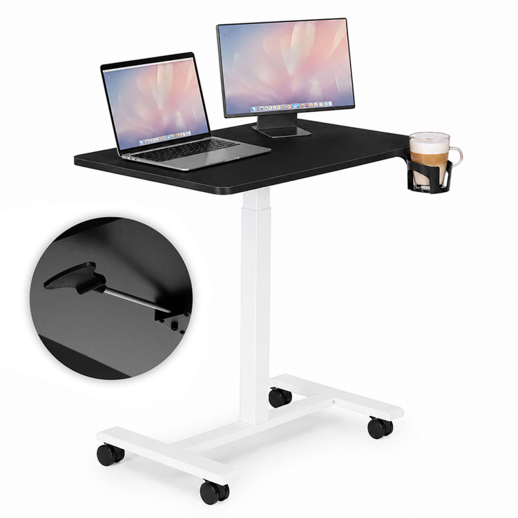 Prenosný stôl 70 x 48 cm, stolík na notebook, nastaviteľná výška 71,5–112 cm, čierna doska, ModernHome