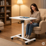 Prenosný stôl 70 x 48 cm, stolík na notebook, nastaviteľná výška 71,5–112 cm, biely, ModernHome Prenosný stôl 70 x 48 cm, stolík na notebook, nastaviteľná výška 71,5–112 cm, biely, ModernHome
