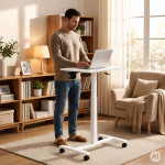 Prenosný stôl 70 x 48 cm, stolík na notebook, nastaviteľná výška 71,5–112 cm, biely, ModernHome Prenosný stôl 70 x 48 cm, stolík na notebook, nastaviteľná výška 71,5–112 cm, biely, ModernHome