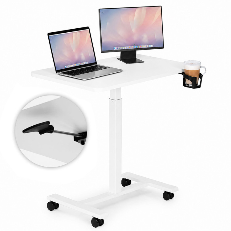 Prenosný stôl 70 x 48 cm, stolík na notebook, nastaviteľná výška 71,5–112 cm, biely, ModernHome Prenosný stôl 70 x 48 cm, stolík na notebook, nastaviteľná výška 71,5–112 cm, biely, ModernHome