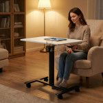 Prenosný stôl 70 × 48 cm, stolík na notebook, nastaviteľná výška 71,5–112 cm, biela doska, ModernHome Prenosný stôl 70 × 48 cm, stolík na notebook, nastaviteľná výška 71,5–112 cm, biela doska, ModernHome