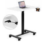 Prenosný stôl 70 × 48 cm, stolík na notebook, nastaviteľná výška 71,5–112 cm, biela doska, ModernHome Prenosný stôl 70 × 48 cm, stolík na notebook, nastaviteľná výška 71,5–112 cm, biela doska, ModernHome