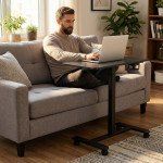 Prenosný stôl 70 x 48 cm, stolík na notebook, nastaviteľná výška 71,5–112 cm, čierny, ModernHome Prenosný stôl 70 x 48 cm, stolík na notebook, nastaviteľná výška 71,5–112 cm, čierny, ModernHome