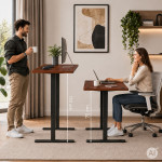 Elektrický stôl 140 × 60 cm s nastaviteľnou výškou 72–118 cm, tmavý dub, ModernHome Elektrický stôl 140 × 60 cm s nastaviteľnou výškou 72–118 cm, tmavý dub, ModernHome