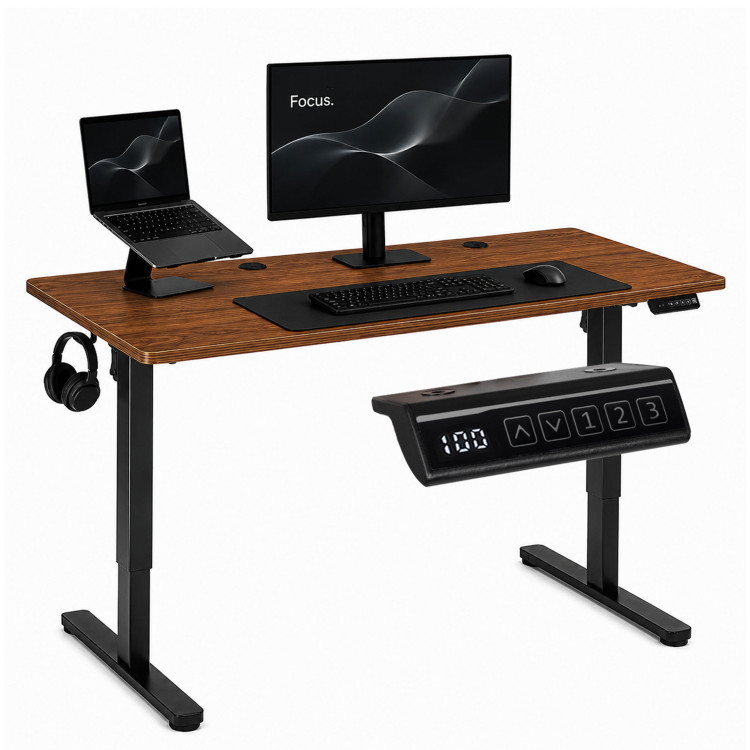 Elektrický stôl 140 × 60 cm s nastaviteľnou výškou 72–118 cm, tmavý dub, ModernHome Elektrický stôl 140 × 60 cm s nastaviteľnou výškou 72–118 cm, tmavý dub, ModernHome