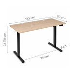 Elektrický stôl 120 x 60 cm s nastaviteľnou výškou 72–118 cm, svetlý dub, ModernHome