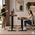 Elektrický stôl 120 × 60 cm s nastaviteľnou výškou 72–118 cm, v štýle starého dubu, ModernHome