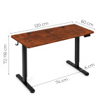 Elektrický stôl 120 × 60 cm s nastaviteľnou výškou 72–118 cm, v štýle starého dubu, ModernHome