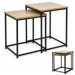 Rozkladacie štvorcové konferenčné stolíky, sada 2 v 1, svetlý dub, loftový štýl, ModernHome