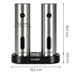 Elektrický mlynček na soľ a korenie, sada 2 ks, nastavenie jemnosti mletia, USB, KADEN