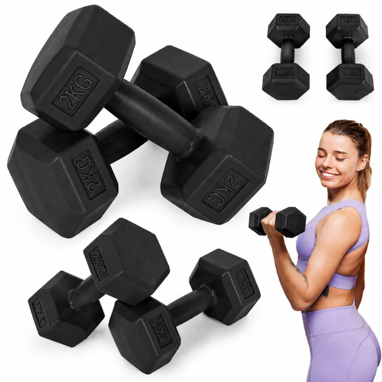 Šesťhranné činky, sada 2x2 kg, závažia na cvičenie, fitness závažia, čierne, MOVEPRO Šesťhranné činky, sada 2x2 kg, závažia na cvičenie, fitness závažia, čierne, MOVEPRO