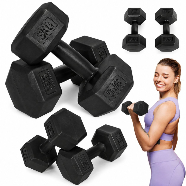 Šesťhranné činky, sada 2x3 kg, závažia na cvičenie, fitness závažia, čierne, MOVEPRO Šesťhranné činky, sada 2x3 kg, závažia na cvičenie, fitness závažia, čierne, MOVEPRO