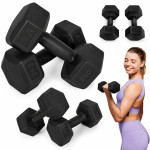 Šesťhranné činky, sada 2x5 kg, závažia na cvičenie, fitness závažia, čierne, MOVEPRO Šesťhranné činky, sada 2x5 kg, závažia na cvičenie, fitness závažia, čierne, MOVEPRO