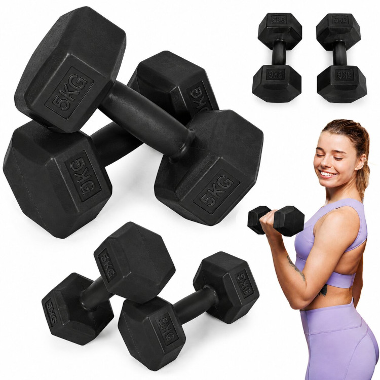 Šesťhranné činky, sada 2x5 kg, závažia na cvičenie, fitness závažia, čierne, MOVEPRO Šesťhranné činky, sada 2x5 kg, závažia na cvičenie, fitness závažia, čierne, MOVEPRO