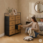 Komoda s 8 látkovými zásuvkami, 80 cm, textilný organizér, MDF, štýl loft, ModernHome Komoda s 8 látkovými zásuvkami, 80 cm, textilný organizér, MDF, štýl loft, ModernHome
