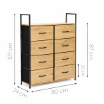 Komoda s 8 látkovými zásuvkami, 80 cm, textilný organizér, MDF, štýl loft, ModernHome Komoda s 8 látkovými zásuvkami, 80 cm, textilný organizér, MDF, štýl loft, ModernHome