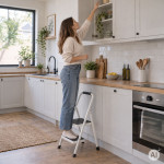 2-stupňový oceľový rebrík s protisklzovými schodíkmi, aretáciou a skladacou konštrukciou ModernHome 2-stupňový oceľový rebrík s protisklzovými schodíkmi, aretáciou a skladacou konštrukciou ModernHome