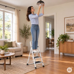 3-stupňový oceľový rebrík s protisklzovými stupňami, skladací, ModernHome 3-stupňový oceľový rebrík s protisklzovými stupňami, skladací, ModernHome