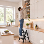 3-stupňový skladací oceľový rebrík s aretáciou, čierny, ModernHome