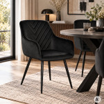 Sada 2x moderných čalúnených velúrových stoličiek do jedálne a obývacej izby, čierne, ModernHome Sada 2x moderných čalúnených velúrových stoličiek do jedálne a obývacej izby, čierne, ModernHome