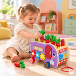 Drevená vzdelávacia kocka – sloník 8 v 1: vozík, triedič, zvončeky, lovenie červíkov – ECOTOYS Drevená vzdelávacia kocka – sloník 8 v 1: vozík, triedič, zvončeky, lovenie červíkov – ECOTOYS