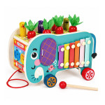 Drevená vzdelávacia kocka – sloník 8 v 1: vozík, triedič, zvončeky, lovenie červíkov – ECOTOYS Drevená vzdelávacia kocka – sloník 8 v 1: vozík, triedič, zvončeky, lovenie červíkov – ECOTOYS