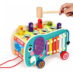 Drevená vzdelávacia kocka – sloník 8 v 1: vozík, triedič, zvončeky, lovenie červíkov – ECOTOYS Drevená vzdelávacia kocka – sloník 8 v 1: vozík, triedič, zvončeky, lovenie červíkov – ECOTOYS