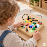 Drevená interaktívna manipulačná doska s LED vypínačmi ECOTOYS Drevená interaktívna manipulačná doska s LED vypínačmi ECOTOYS