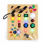 Drevená interaktívna manipulačná doska s LED vypínačmi ECOTOYS Drevená interaktívna manipulačná doska s LED vypínačmi ECOTOYS