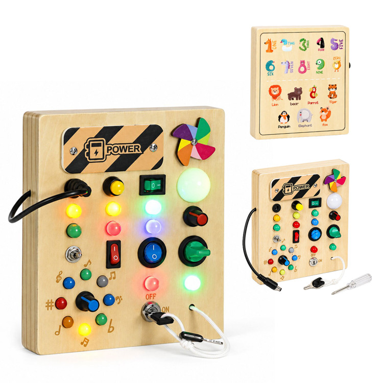 Drevená interaktívna manipulačná doska s LED vypínačmi ECOTOYS Drevená interaktívna manipulačná doska s LED vypínačmi ECOTOYS
