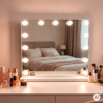 LED kozmetické zrkadlo na líčenie 50 × 40 cm s podsvietením, 3 farby, 13 žiaroviek, ModernHome
