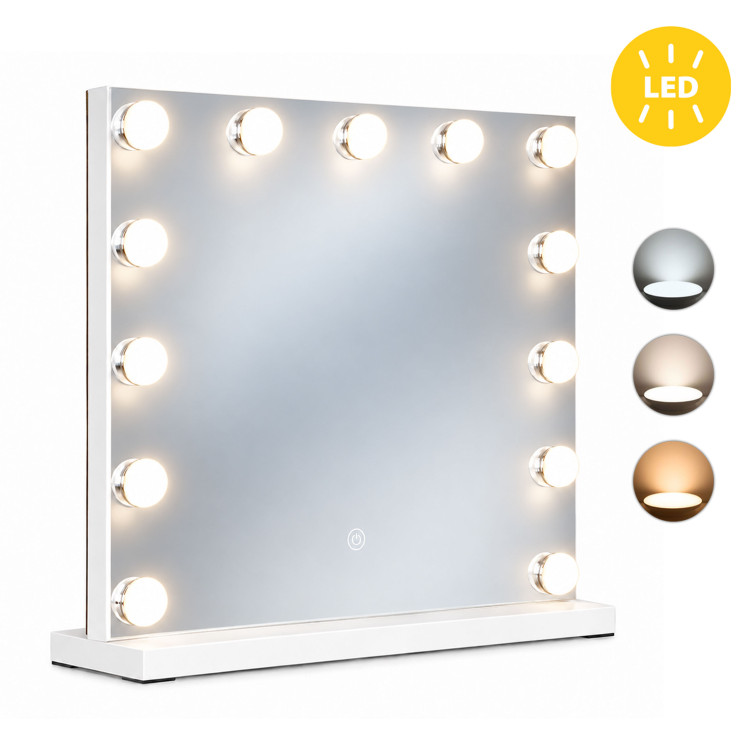LED kozmetické zrkadlo na líčenie 50 × 40 cm s podsvietením, 3 farby, 13 žiaroviek, ModernHome