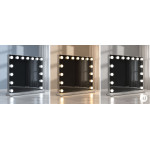 LED zrkadlo na líčenie 57 x 46 cm, kozmetické, s podsvietením, 3 farby, nastavenie jasu, 15 žiaroviek, ModernHome