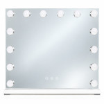 LED zrkadlo na líčenie 57 x 46 cm, kozmetické, s podsvietením, 3 farby, nastavenie jasu, 15 žiaroviek, ModernHome