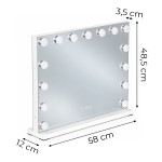 LED zrkadlo na líčenie 57 x 46 cm, kozmetické, s podsvietením, 3 farby, nastavenie jasu, 15 žiaroviek, ModernHome